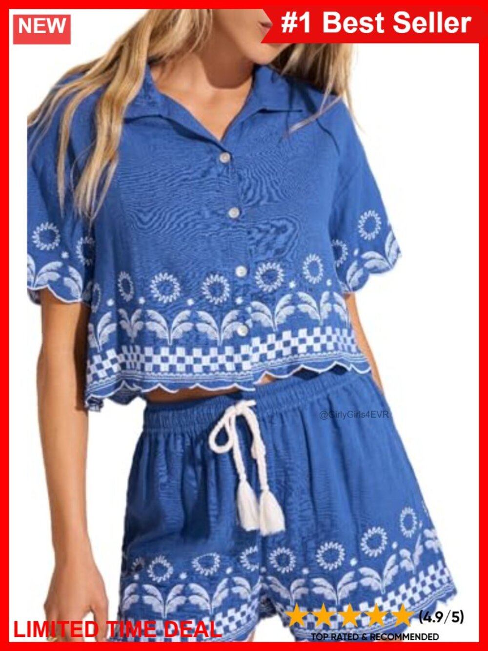 Embroidered Drawstring Swim Cover Up Shorts with Pockets